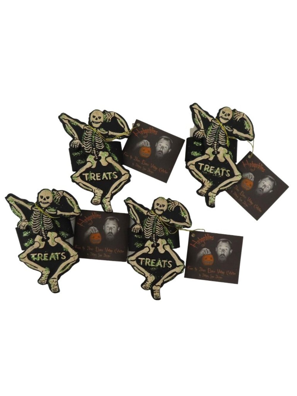 Bethany Lowe Set 4 Hobgoblins Bruce Elsass Skeleton Glittered Napkin Rings NEW